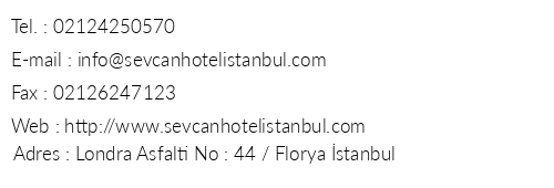 Sevcan Hotel telefon numaralar, faks, e-mail, posta adresi ve iletiim bilgileri